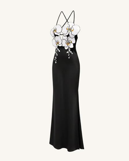 Orchid Embroidered Dress – Black/White