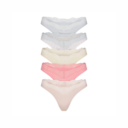 Fits Everybody Lace Dipped Thong 5-pack