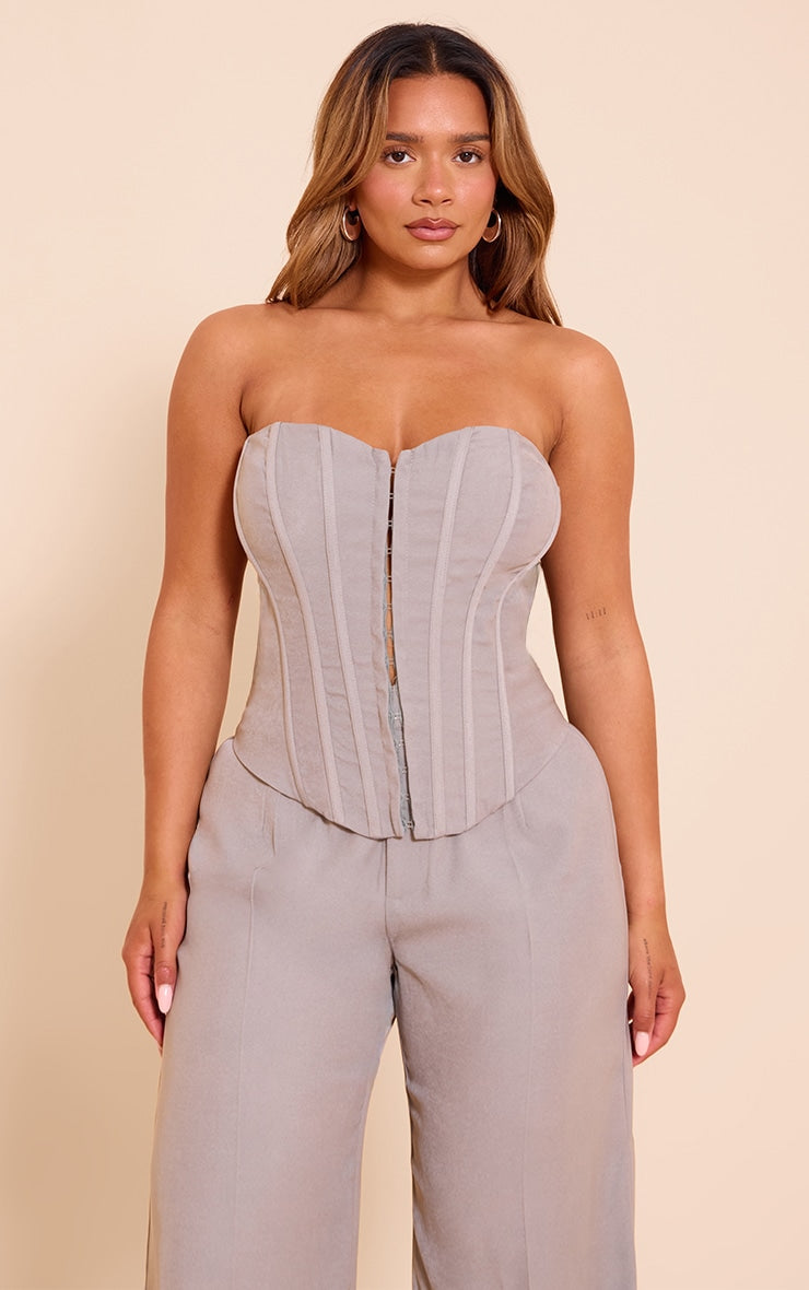 Shape Grey Hook And Eye Front Boned Corset Top