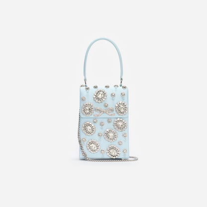 Blue Satin Crystal Mini Bow Bag