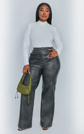 Plus Black Washed Faux Leather Straight Leg Trousers