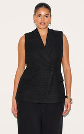 Plus Black Tweed Double Breasted Waistcoat