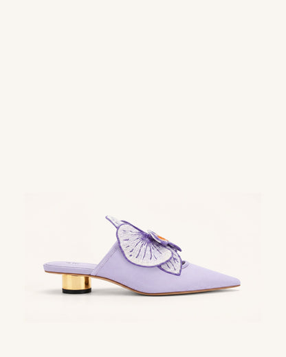 Helena Embroidery Decoration Pierced Mules - Purple