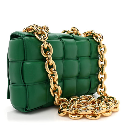 Lambskin Maxi Intreccio Padded Chain Cassette Crossbody Bag Racing Green