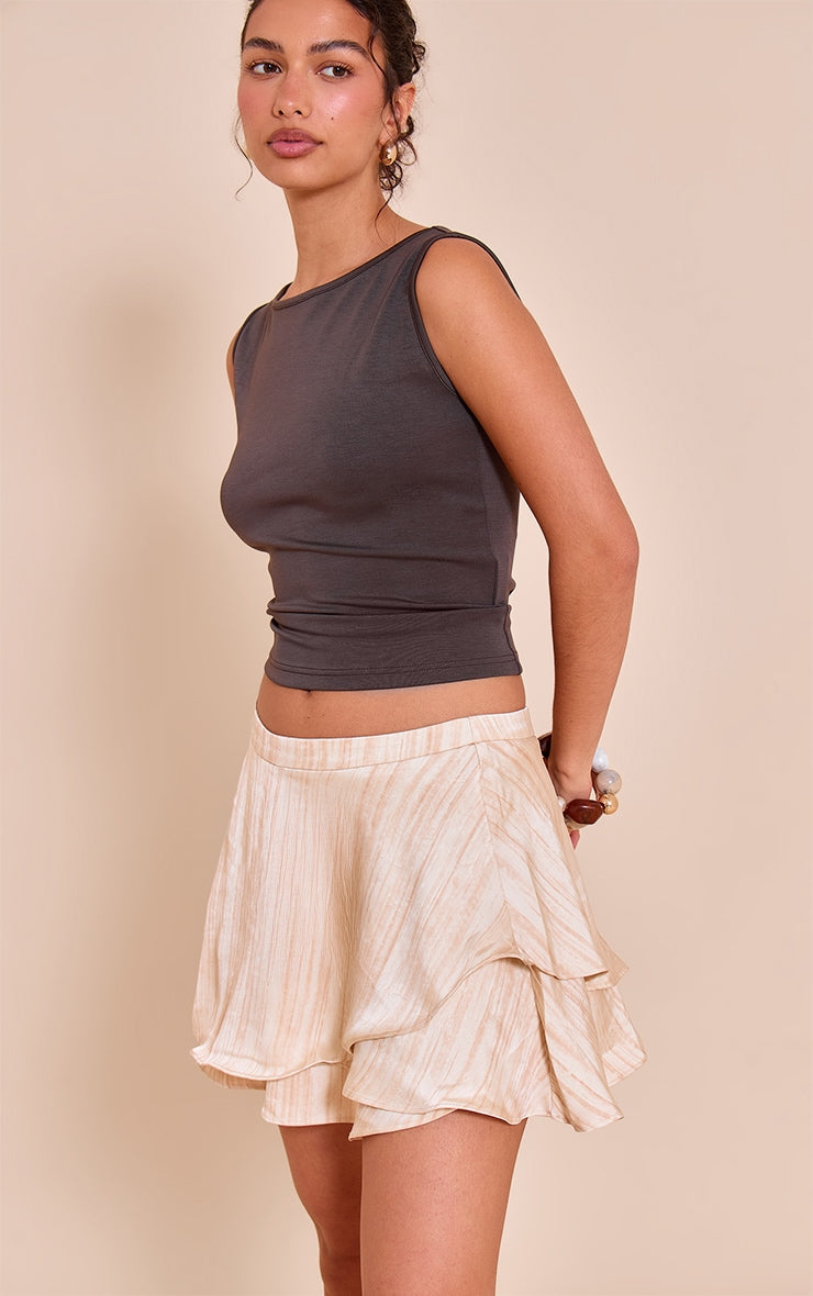 Cream Printed Satin Floaty Mini Skirt