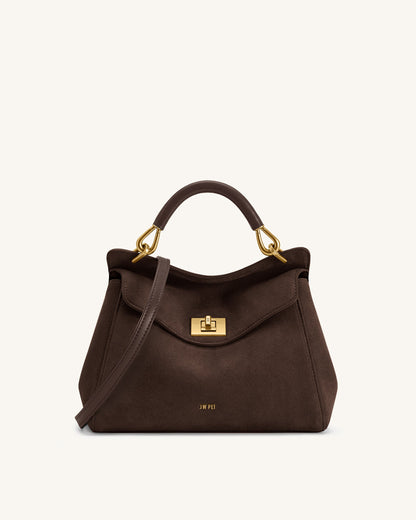 Lucia Classic Faux Suede Top Handle Bag - Taupe