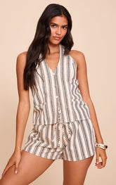 Natural Textured Stripe Halter Tie Back Waistcoat