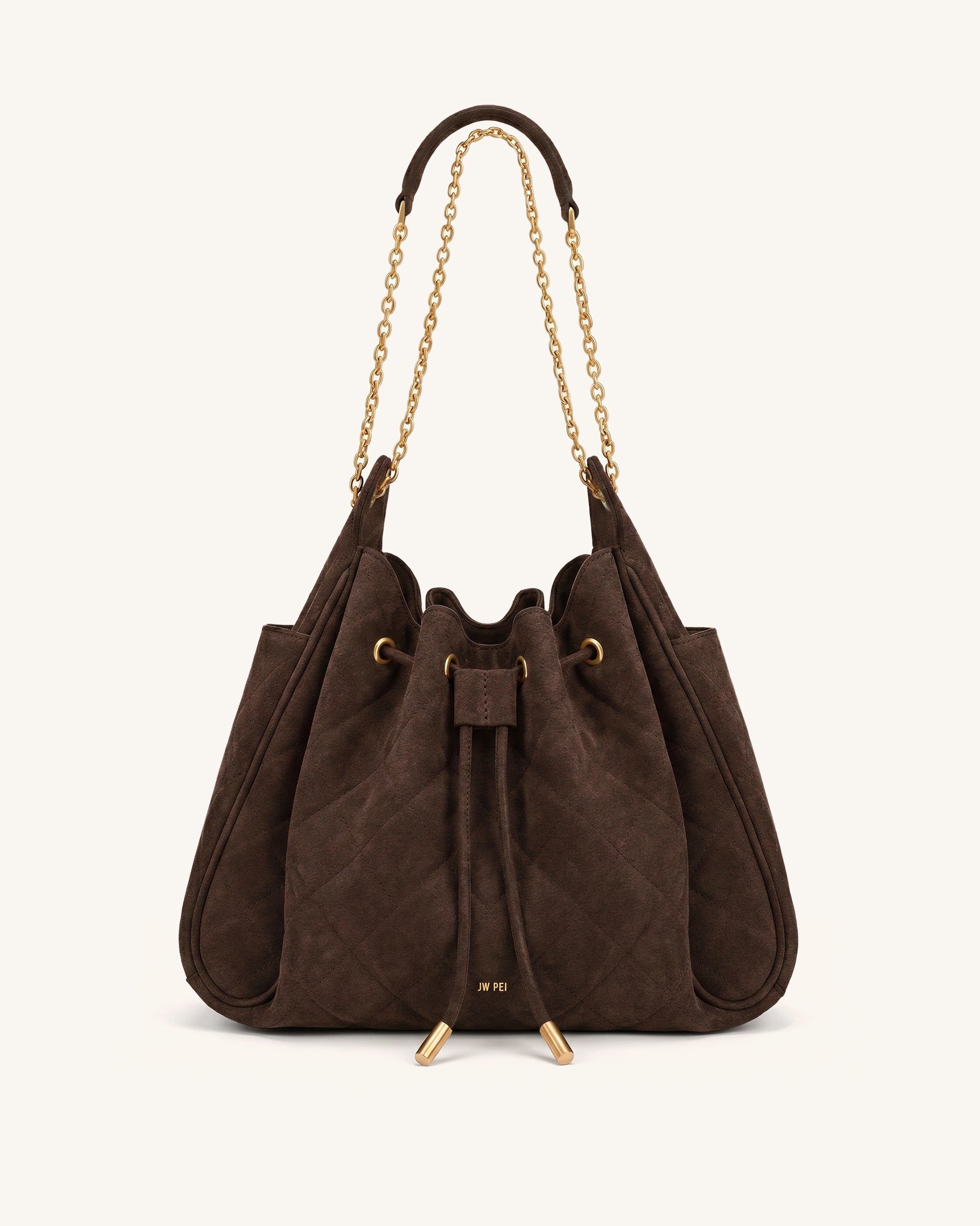 Rowan Faux Suede Quilted Chain Bucket Bag - Blue