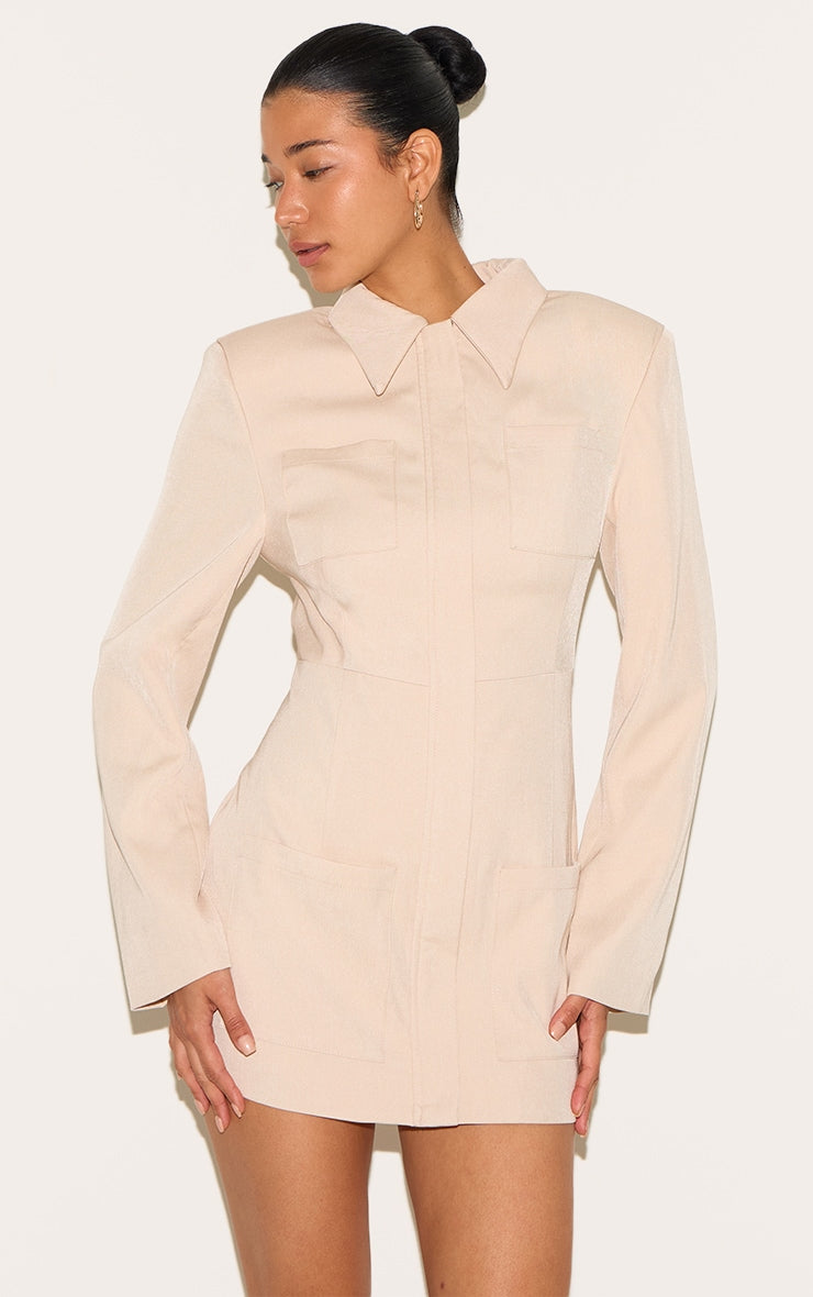 Stone Blazer Pocket Detail Blazer Dress