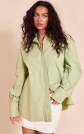 Sage Green Cotton Oversized Cuff Shirt