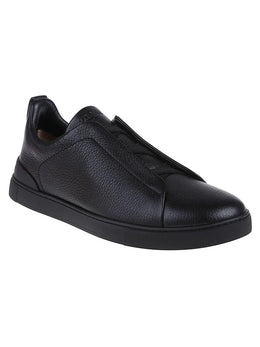Zegna Men's Triple Stitch Low-Top Sneakers in Black Deer & Cow Leather – Made in Italy