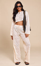 Cream Lace Straight Leg Trousers