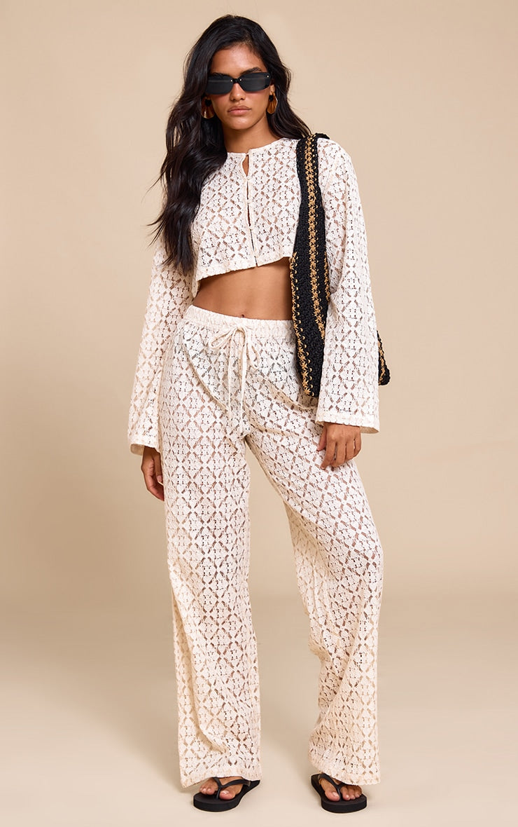 Cream Lace Straight Leg Trousers