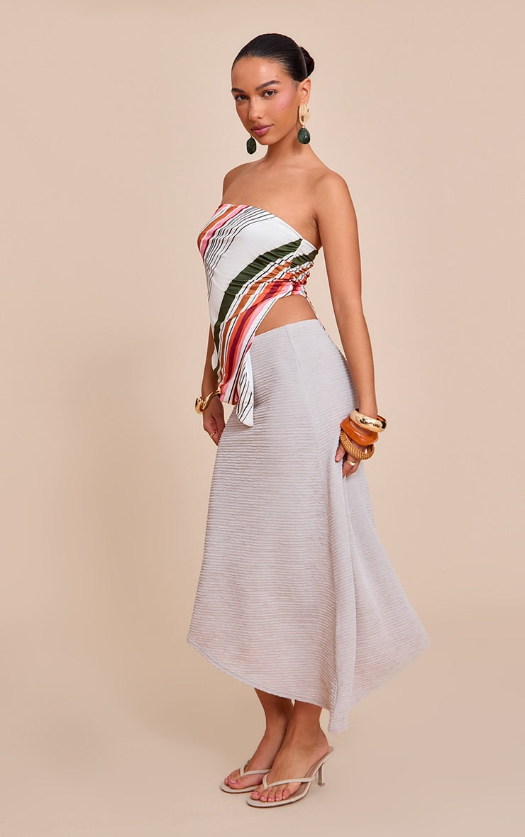 Pebble Textured Jersey Asymmetric Hem Midi Skirt