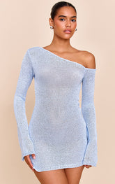 Blue Bardot Sequin Mini Dress