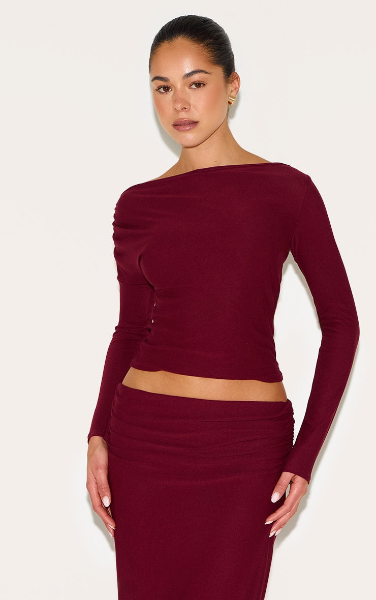 Wine Soft Touch Boatneck Top