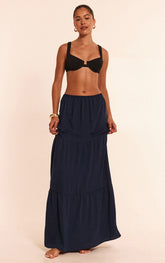 Navy Floaty Woven Tiered Maxi Beach Skirt