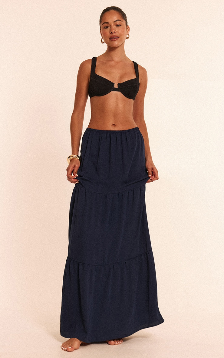 Navy Floaty Woven Tiered Maxi Beach Skirt