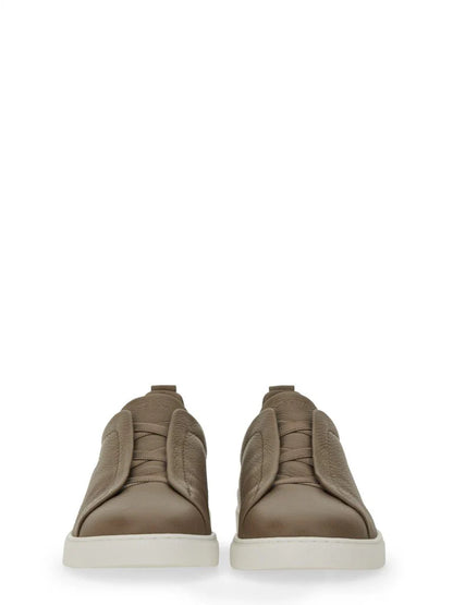 Zegna Men’s Beige Deer Leather Sneakers