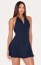 Tall  Woven Halterneck Button Up Pleated Mini Dress