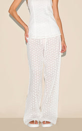 White Embroidered Mid Rise Trousers