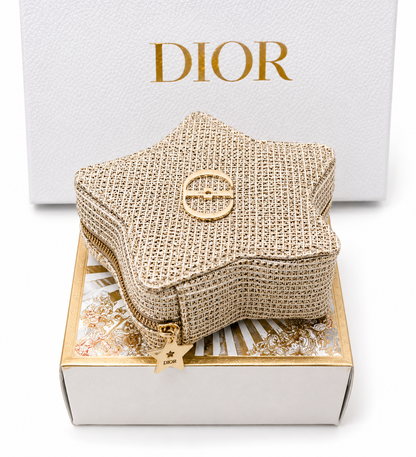 New Dior Beauty Vip Gift Set Star Gold Zip Pouch + Mirror W/Gift Box Limited
