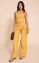 Deep Mustard Woven Mid Rise Straight Leg Trousers