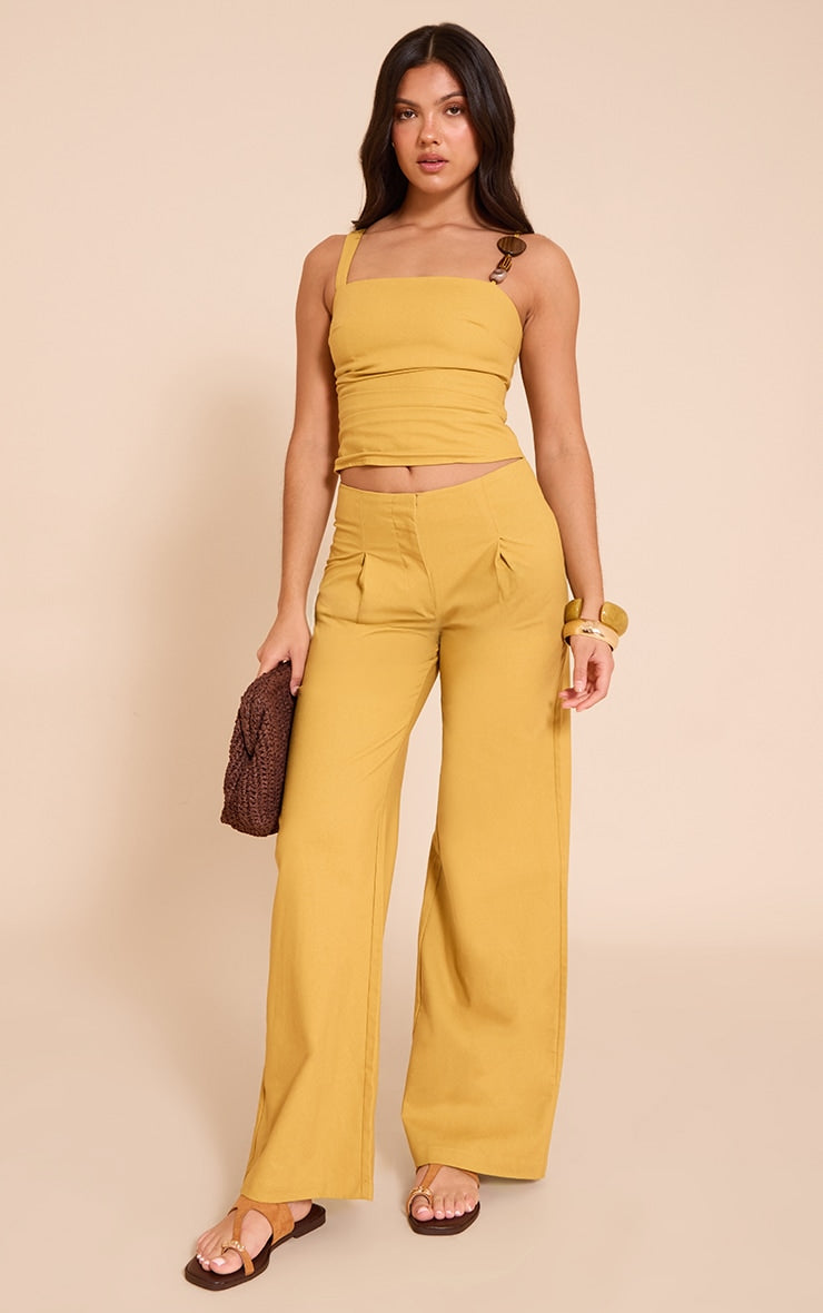 Deep Mustard Woven Mid Rise Straight Leg Trousers