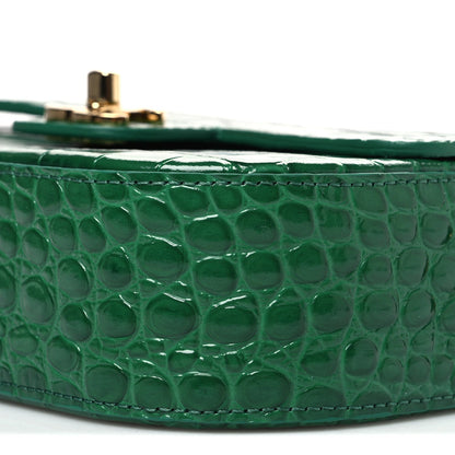 Chanel Calfskin Crocodile Embossed Turn Around Mini Flap Emerald