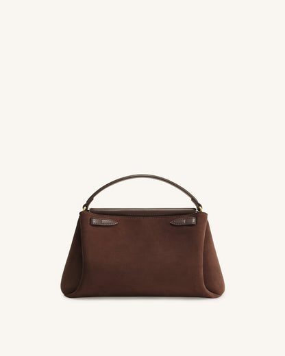 Carmen Faux Suede Top Handle Bag - Dark Brown