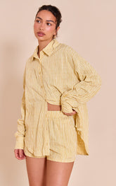 Chartreuse Striped Linen Floaty Shorts
