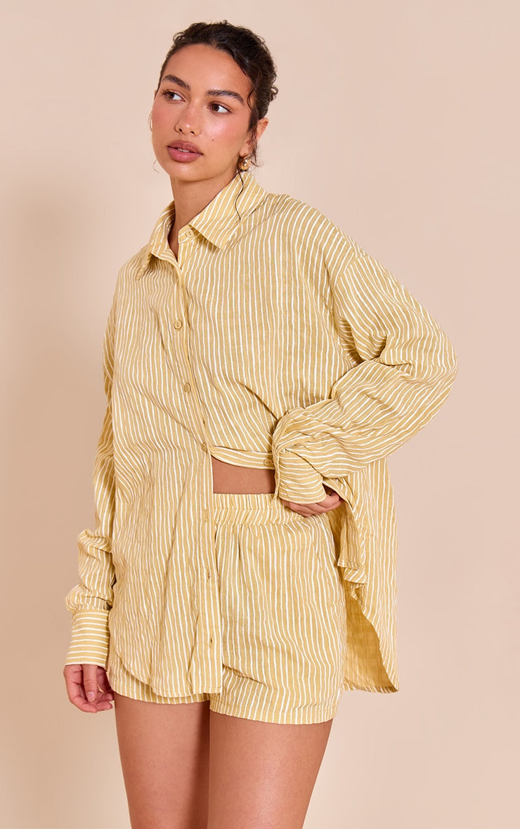 Chartreuse Striped Linen Floaty Shorts