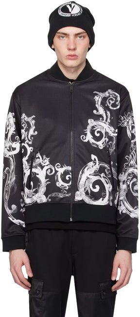Black Watercolor Couture Bomber Jacket