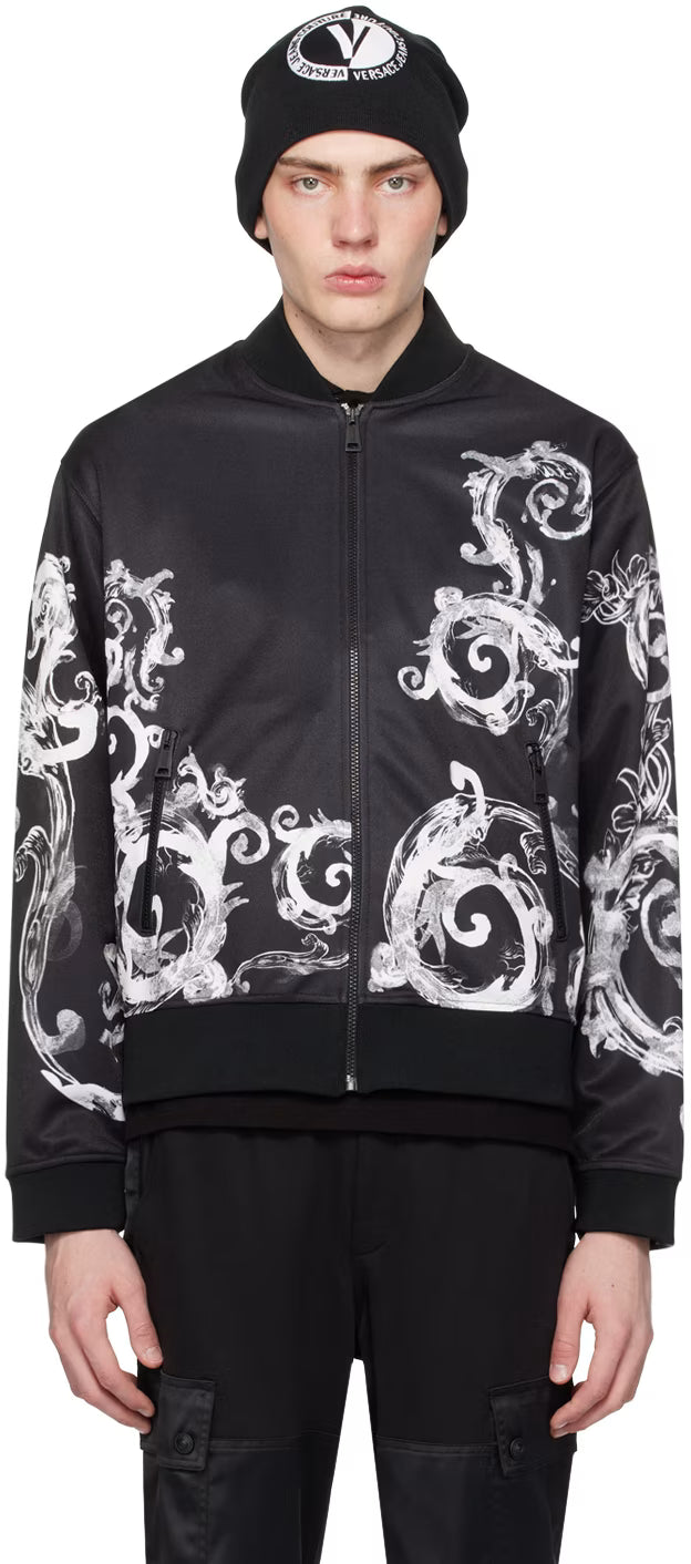 Black Watercolor Couture Bomber Jacket