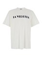 Msgm White Crewneck T-Shirt with Print on the Front in Cotton Man