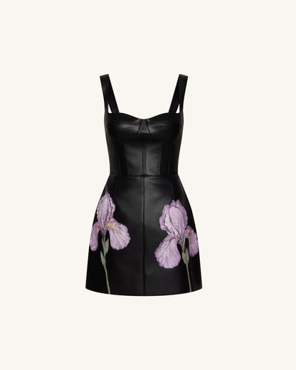 Iris Floral Print Corset Dress - Black