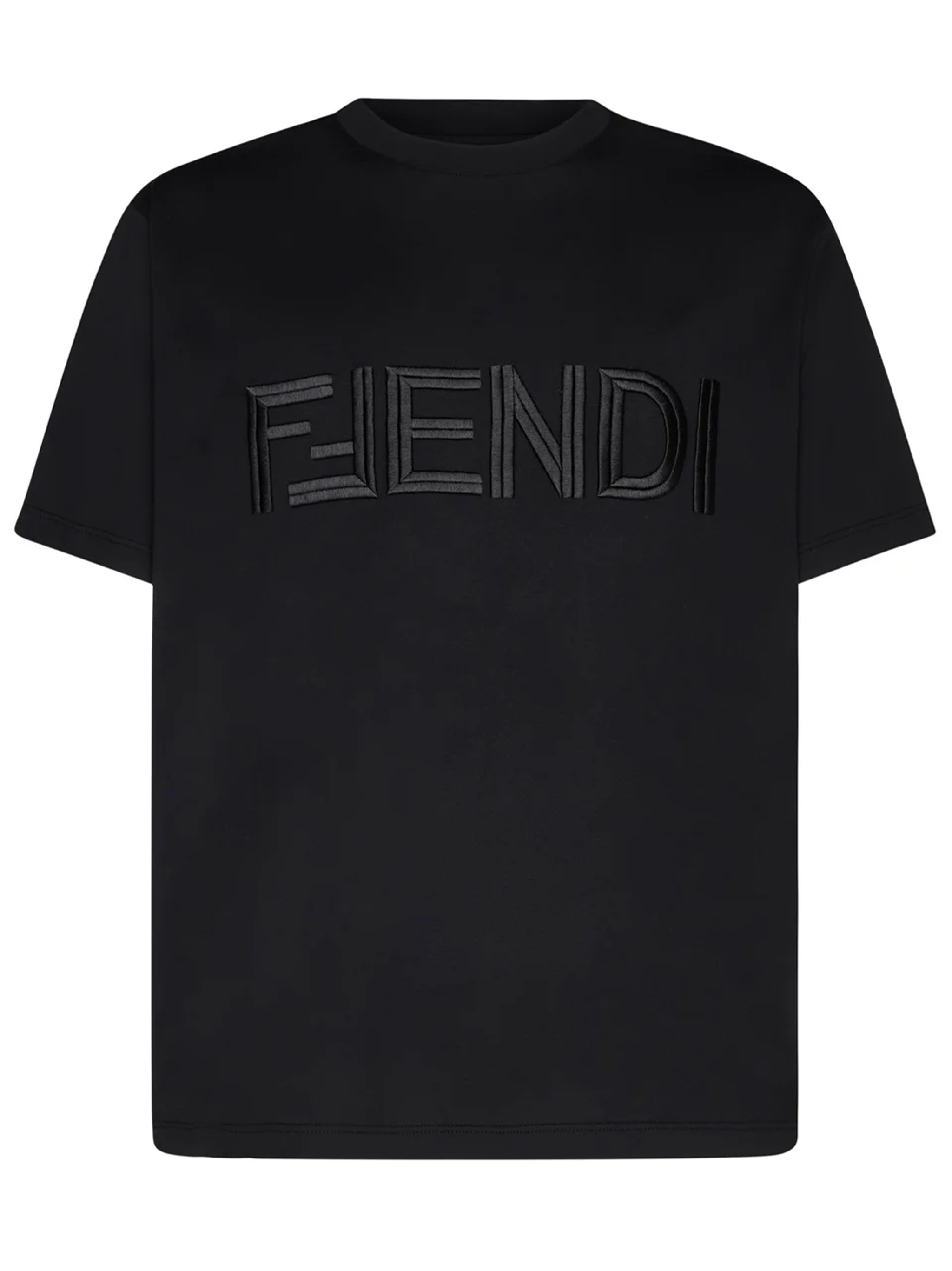 Fendi Embroidered FF Fendi Logo T-Shirt in Black