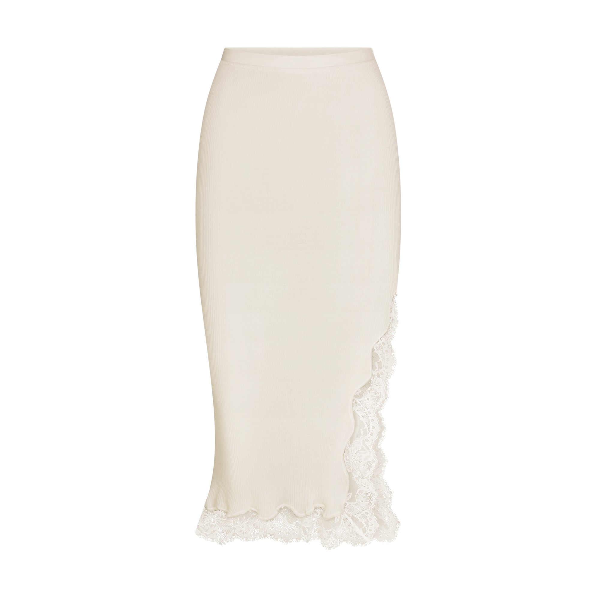 Rib Knit Lace Midi Skirt