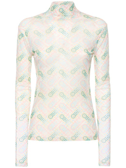 Casablanca Printed monogram stretch mesh l/s top
