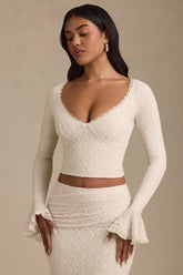 Ruffle Long-Sleeve Lace Top in Ivory