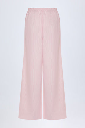 Wide-Leg Cotton-Poplin Trousers in Pink & White Stripe
