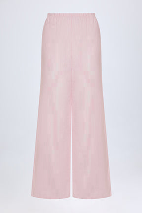 Wide-Leg Cotton-Poplin Trousers in Pink & White Stripe