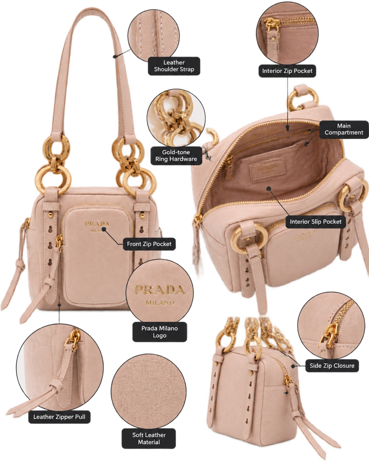 Dangle Leather Top-handle Mini-Bag Powder Pink
