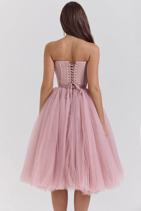French rose tulle midi dress