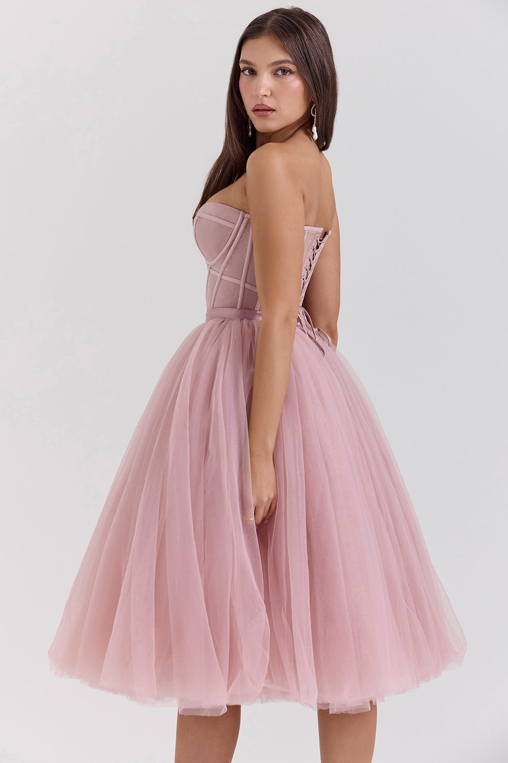 French rose tulle midi dress