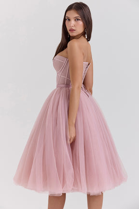 French rose tulle midi dress