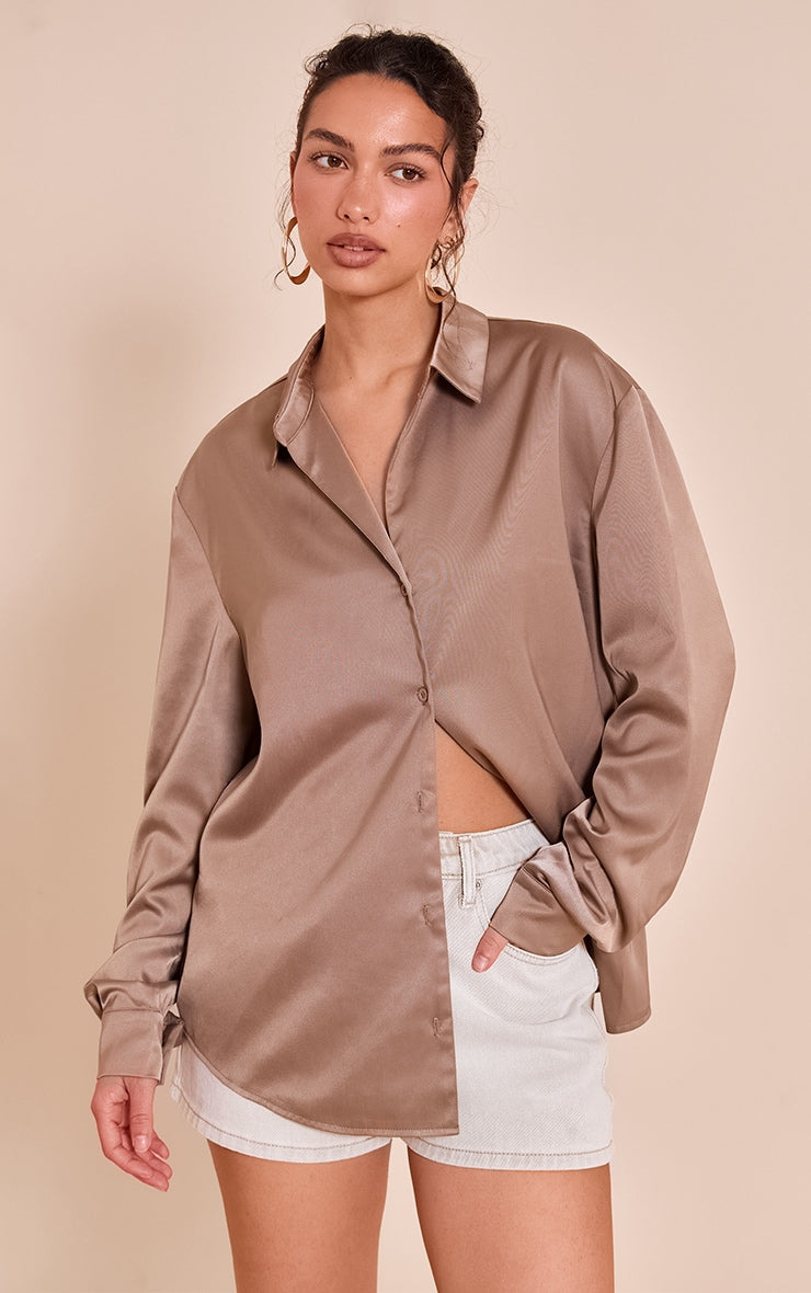Mushroom Satin Oversized Shirt