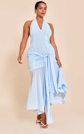 Shape Blue Halterneck Wrap Waist Maxi Dress