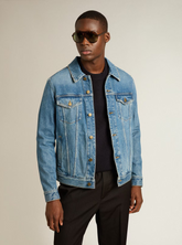 Golden goose Blue Jacket with Patch Pockets on the Chest and Logoed Metal Buttons in Denim Man