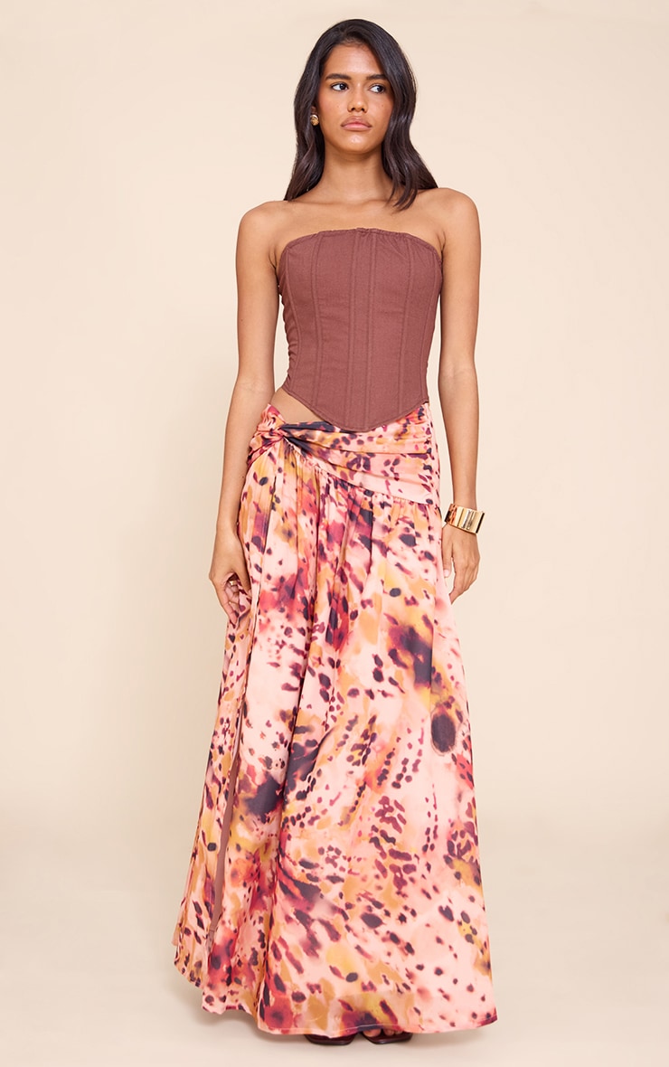 Multi Print Twist Front Thigh Split Maxi Skirt